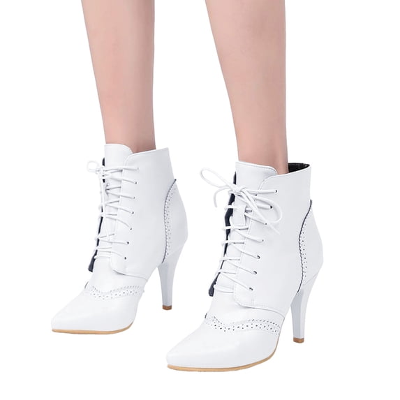 Stiletto High Heel Dress Combat Boots for Women Leather Lace up Pointed Toe Winter Fall Short Ankle Booties