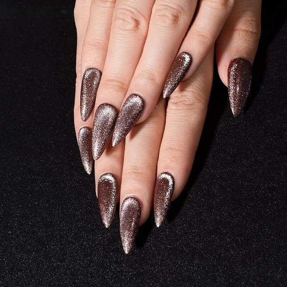 Stiletto Medium Fake Nails Cat Eye Acrylic Nails with Glitter Gradient Handmade Press on Nails Jelly Press on Nails Glossy Stick on Nails for Women girls