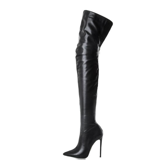 Stiletto Thigh High Boots For Women Ladies Fashion Leather Pointed Toe Dressy Pump Over The Knee Boots With Back Zipper High Heels Tall Boots For Wedding Halloween Christmas Party Dress Skirt
