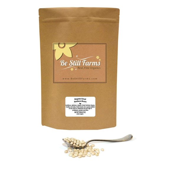 Be Still Farms Organic Great Northern Beans (2 Lbs) USDA Certified - Non-GMO Beans - Vegan Beans - Bag Large - Dried Great Northern Beans Come With No Salt Added - Antioxidant Foods - Vegan Snacks