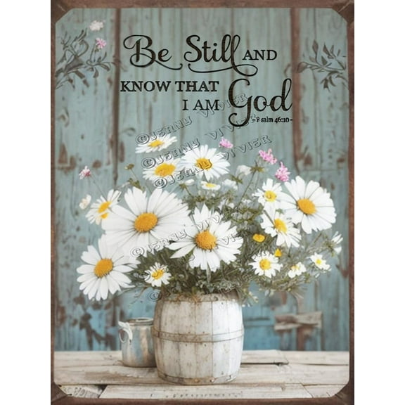 Be Still and Know That I Am God Psalm Sign Daisy Decor, Inspirational Wall Aluminum Signs, Motivational Home Decorations Farmhouse Style Bible Verse Wall Decor Decor 12x16 Inches
