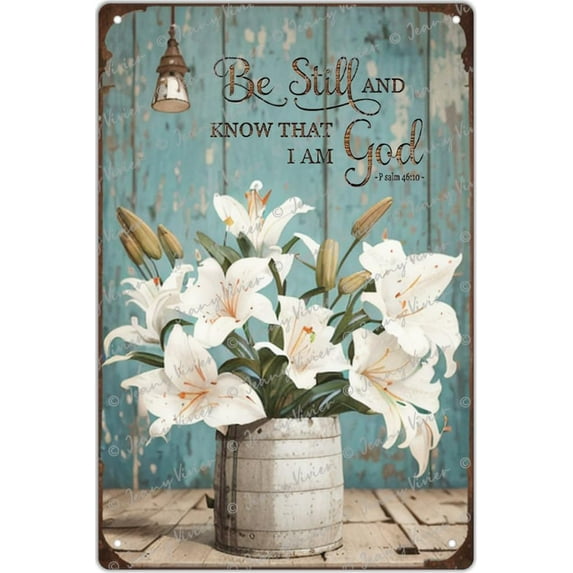Be Still and Know I Am God Rustic Tin Sign Daffodil Flower Retro Bar Cafe Metal Sign Vintage Home Wall Decor Plaque for Living Room Bedroom Kitchen Garden Garage Gift for Christmas 5.5x8 Inches