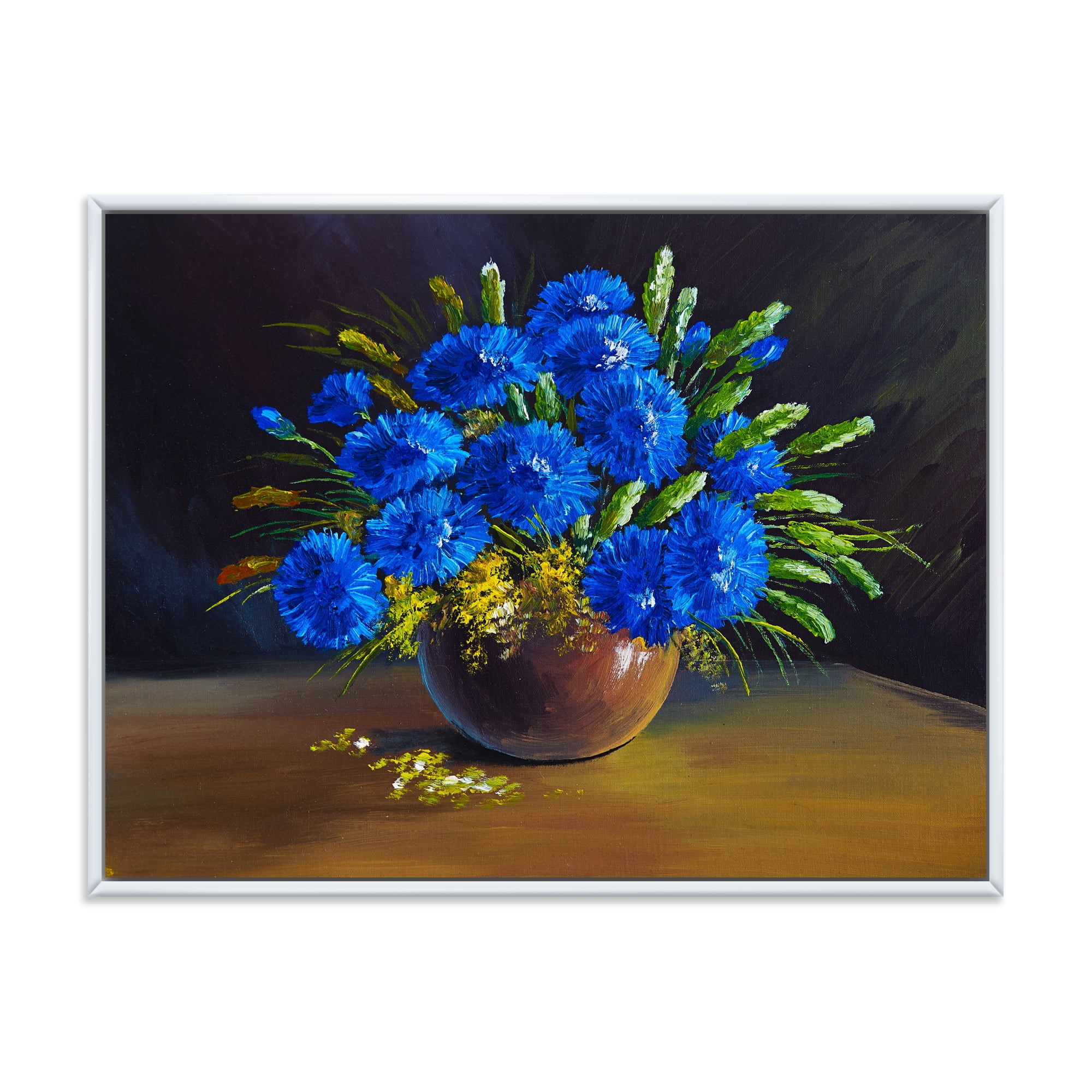 Still Life A Bouquet Of Blue Wildflowers In Vase 32 in x 24 in Framed Painting Canvas Art Print, by Designart