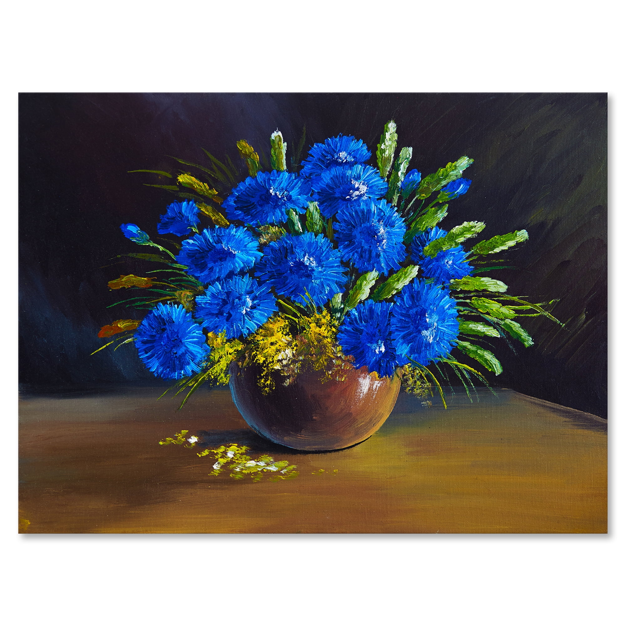 Still Life A Bouquet Of Blue Wildflowers In Vase 8 in x 12 in Painting Canvas Art Print, by Designart