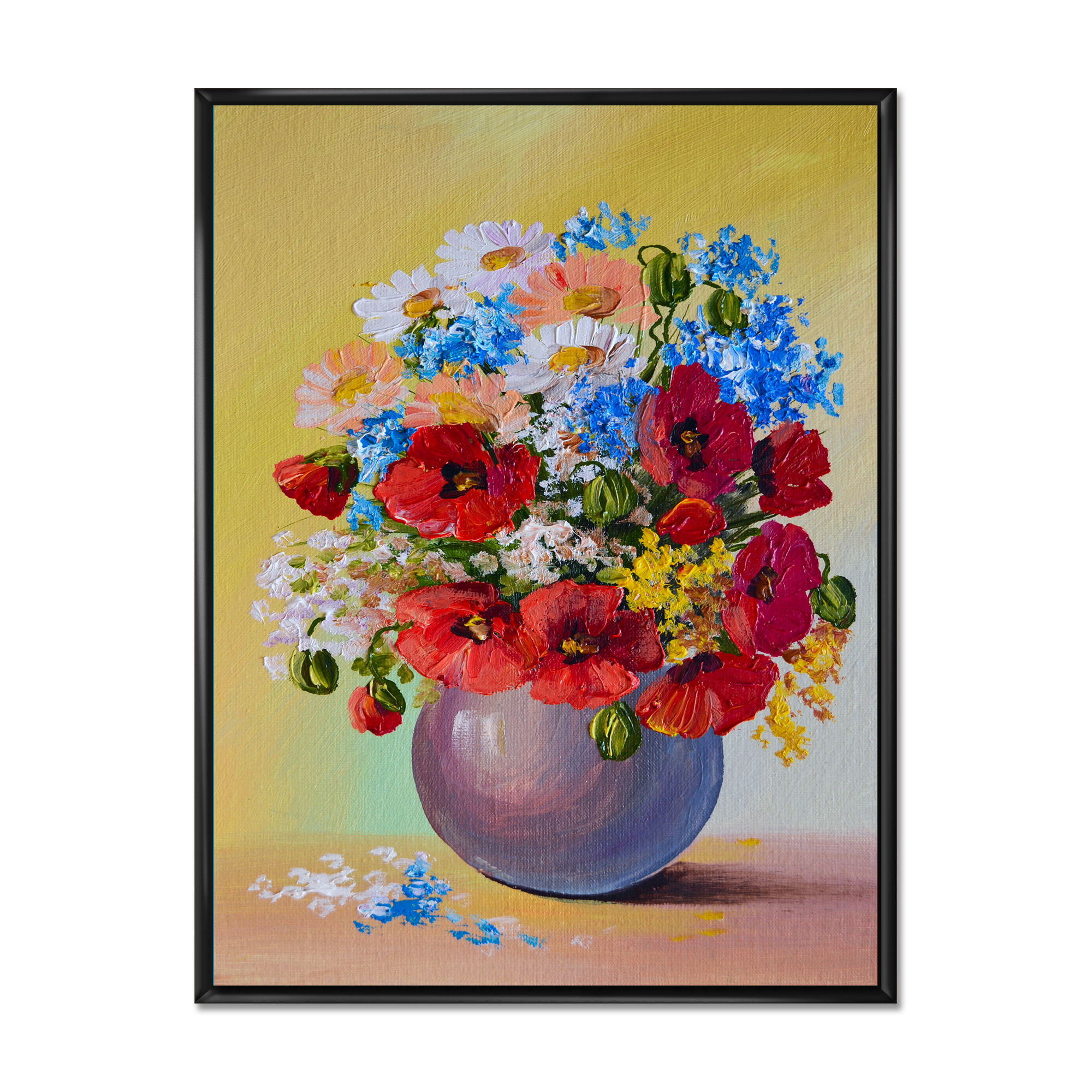 Still Life A Bouquet Of Blue and Red Flowers 16 in x 32 in Framed Painting Canvas Art Print, by Designart