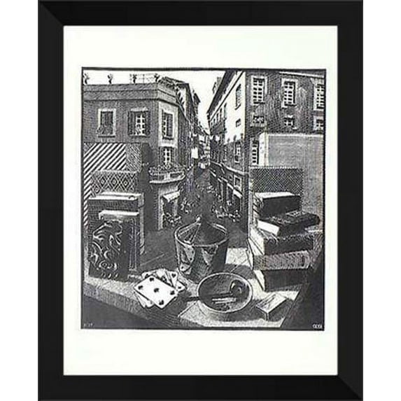 Still Life And Street 26x30 Framed Art Print by M.C. Escher