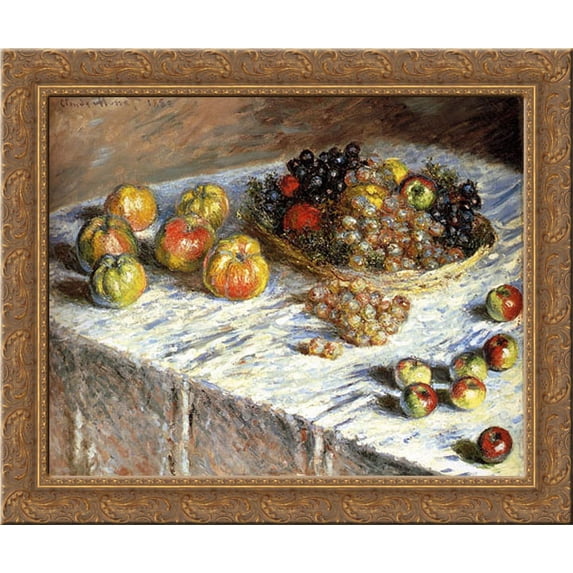 Still Life: Apples And Grapes 23x20 Gold Ornate Wood Framed Canvas Art by Monet, Claude