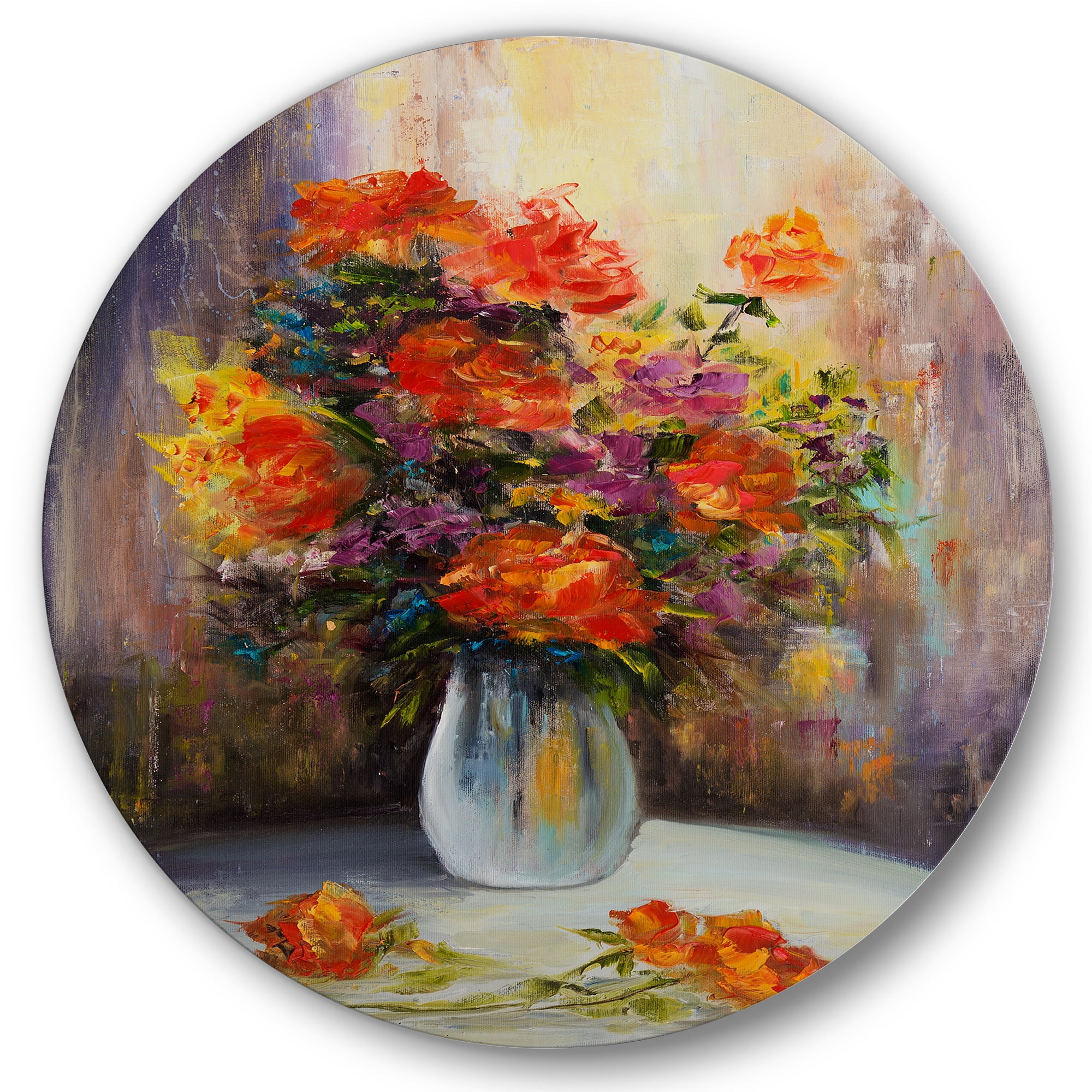 Still Life Bouquet With Yellow and Red Flowers 11 in x 11 in Painting Art Prints, by Designart