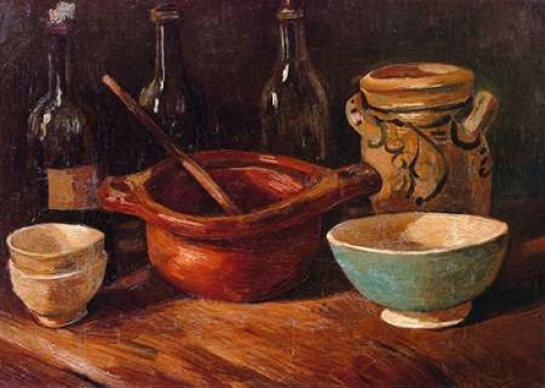 Still Life Earthenware And Bottles Canvas Art - Vincent Van Gogh (20 x 28)