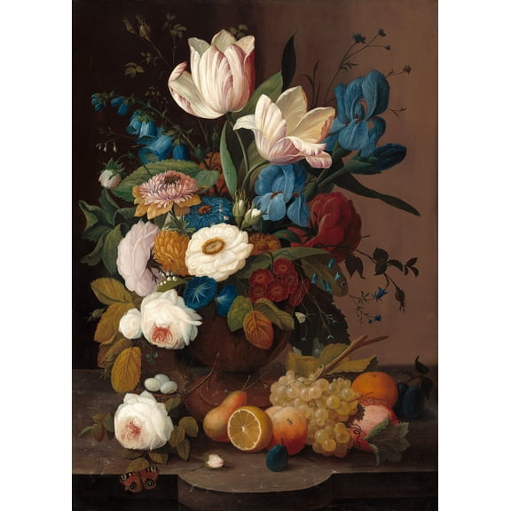 Still Life, Flowers, and Fruit by Severin Roesen - 12" x 18" Art Print Wall Decor
