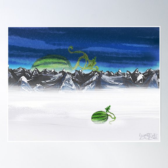 Still Life: Melon In The Mountains Poster Wall Art, Modern Wall Decor, 8x12 UNFRAMED