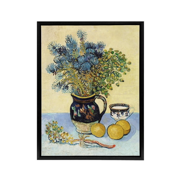 Still Life Nature Morte Van Gogh Vintage Black Framed Canvas Wall Art 12X16"