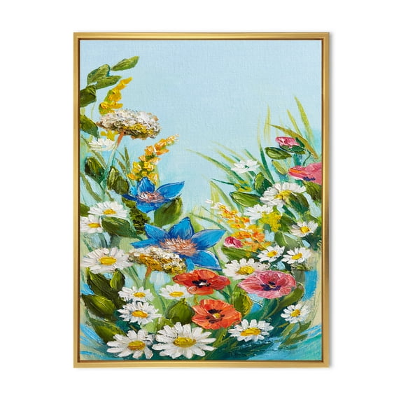 Still Life Of Colorful Wildflowers With Leaves I 24 in x 32 in Framed Painting Canvas Art Print, by Designart