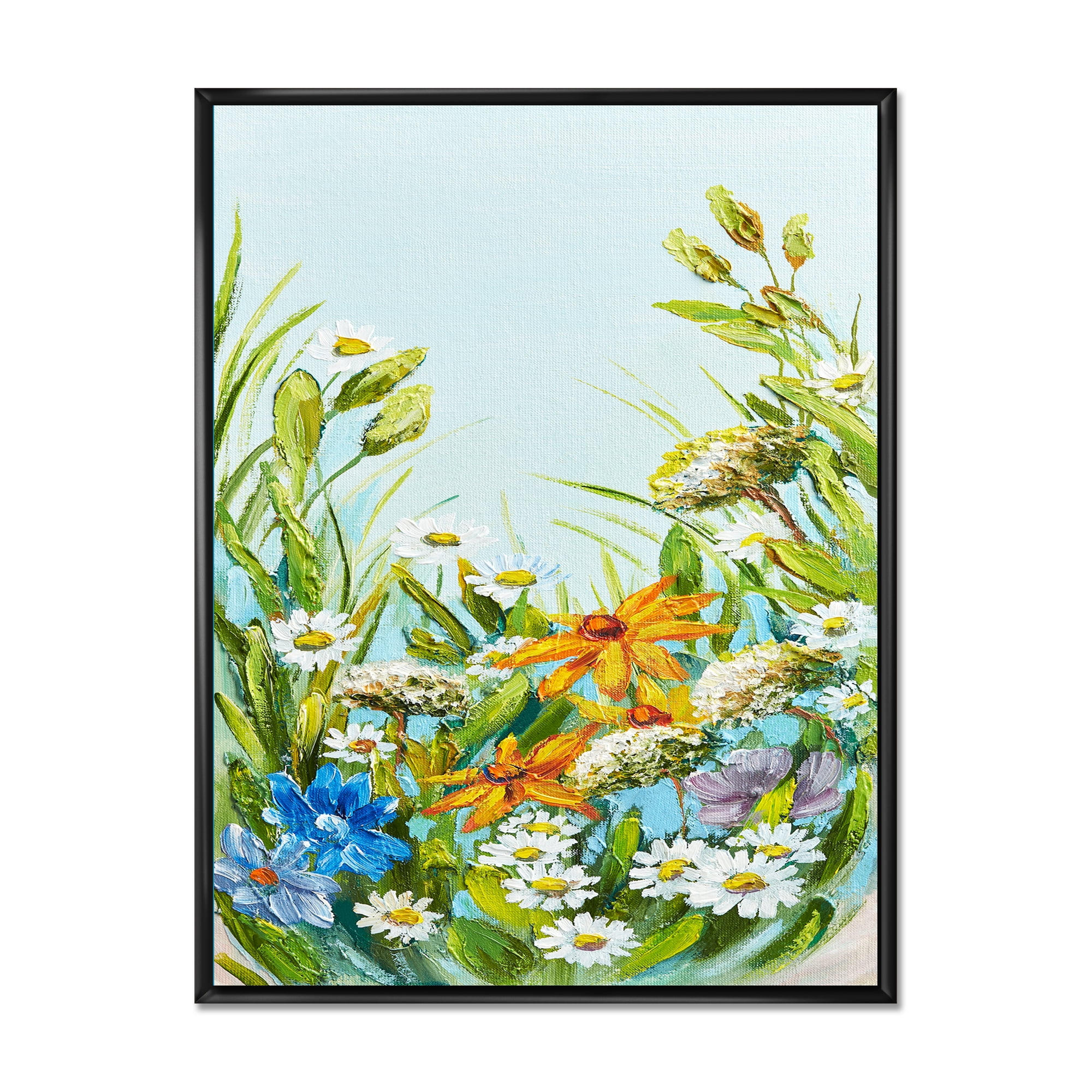 Still Life Of Colorful Wildflowers With Leaves II 16 in x 32 in Framed Painting Canvas Art Print, by Designart