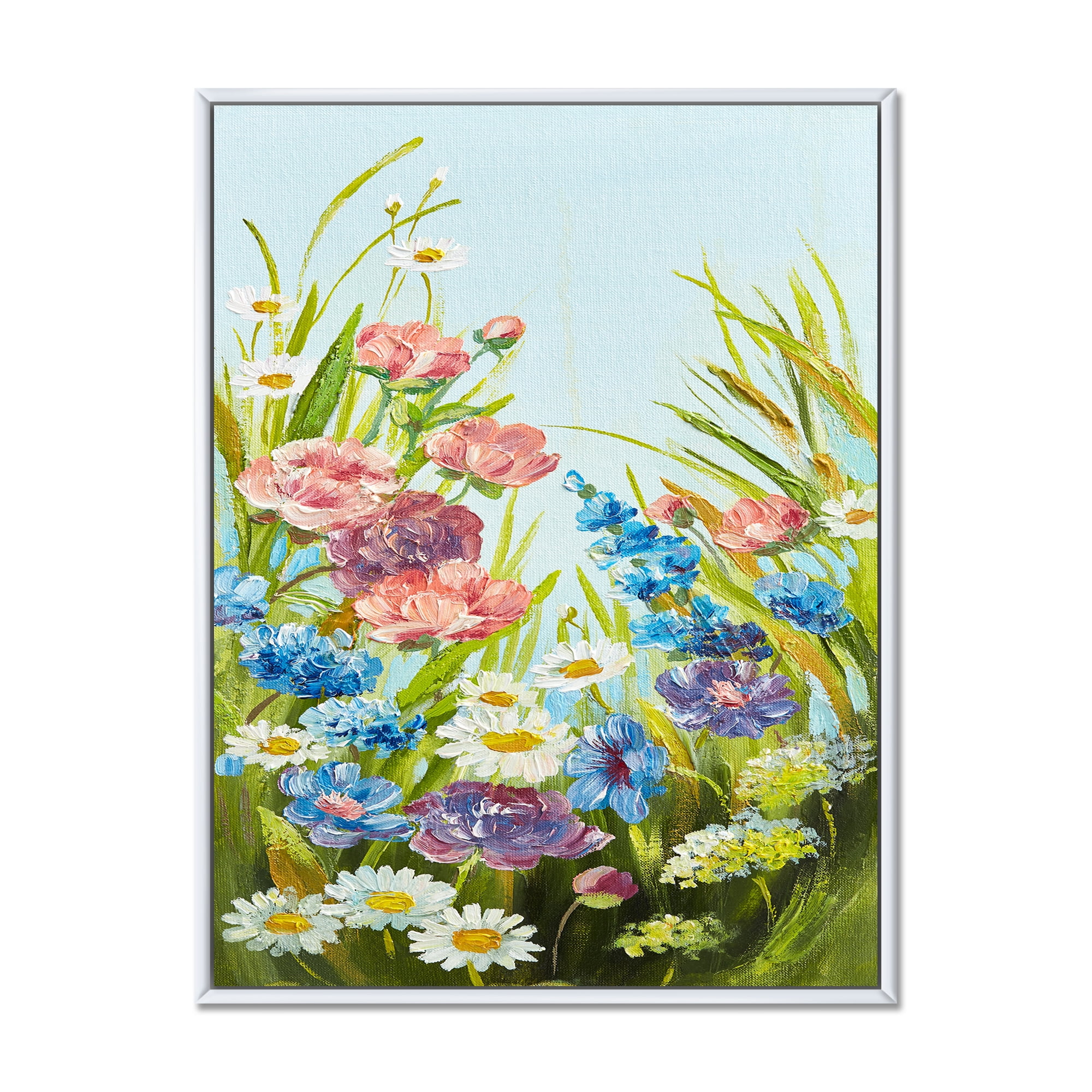 Still Life Of Colorful Wildflowers With Leaves III 12 in x 20 in Framed Painting Canvas Art Print, by Designart
