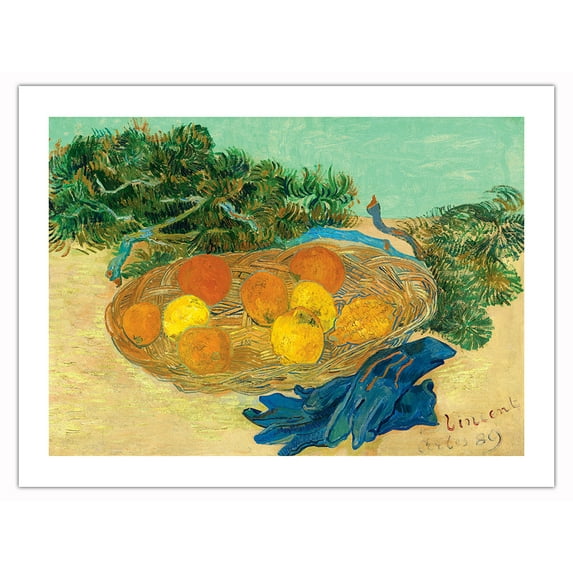 Still Life of Oranges and Lemons with Blue Gloves - From an Original Color Painting by Vincent Van Gogh c.1889 - Bamboo Fine Art 290gsm Paper (Unframed) 12x16in