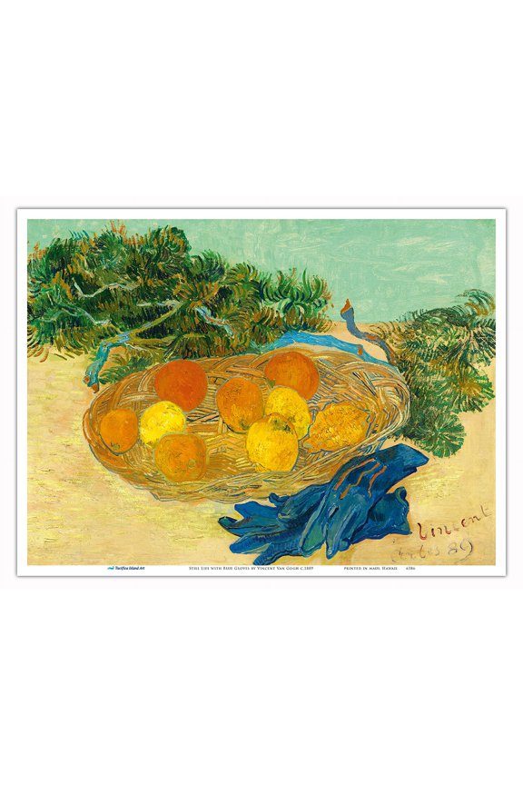 Still Life of Oranges and Lemons with Blue Gloves - From an Original Color Painting by Vincent Van Gogh c.1889 - Master Art Print (Unframed) 9in x 12in