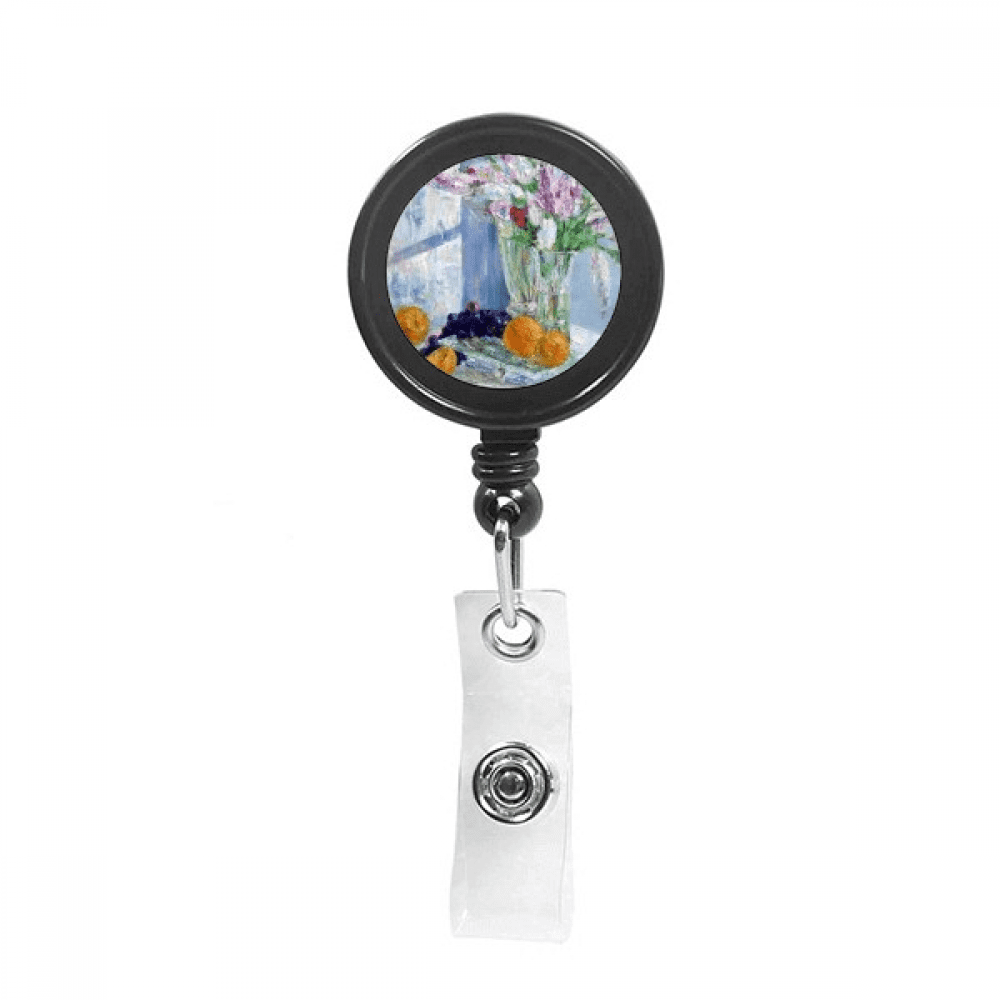 Still Life Painting Vase Flower Grape Retractable Keychain Badge Holder ID Badge