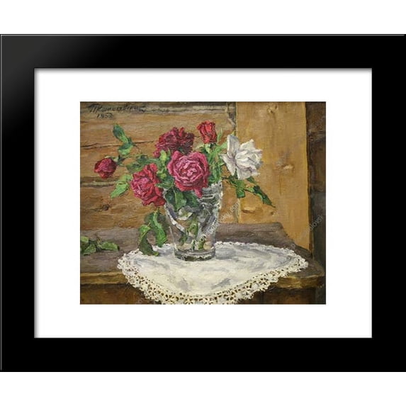 Still Life. Roses on a yellow background. 20x24 Framed Art Print by Pyotr Konchalovsky