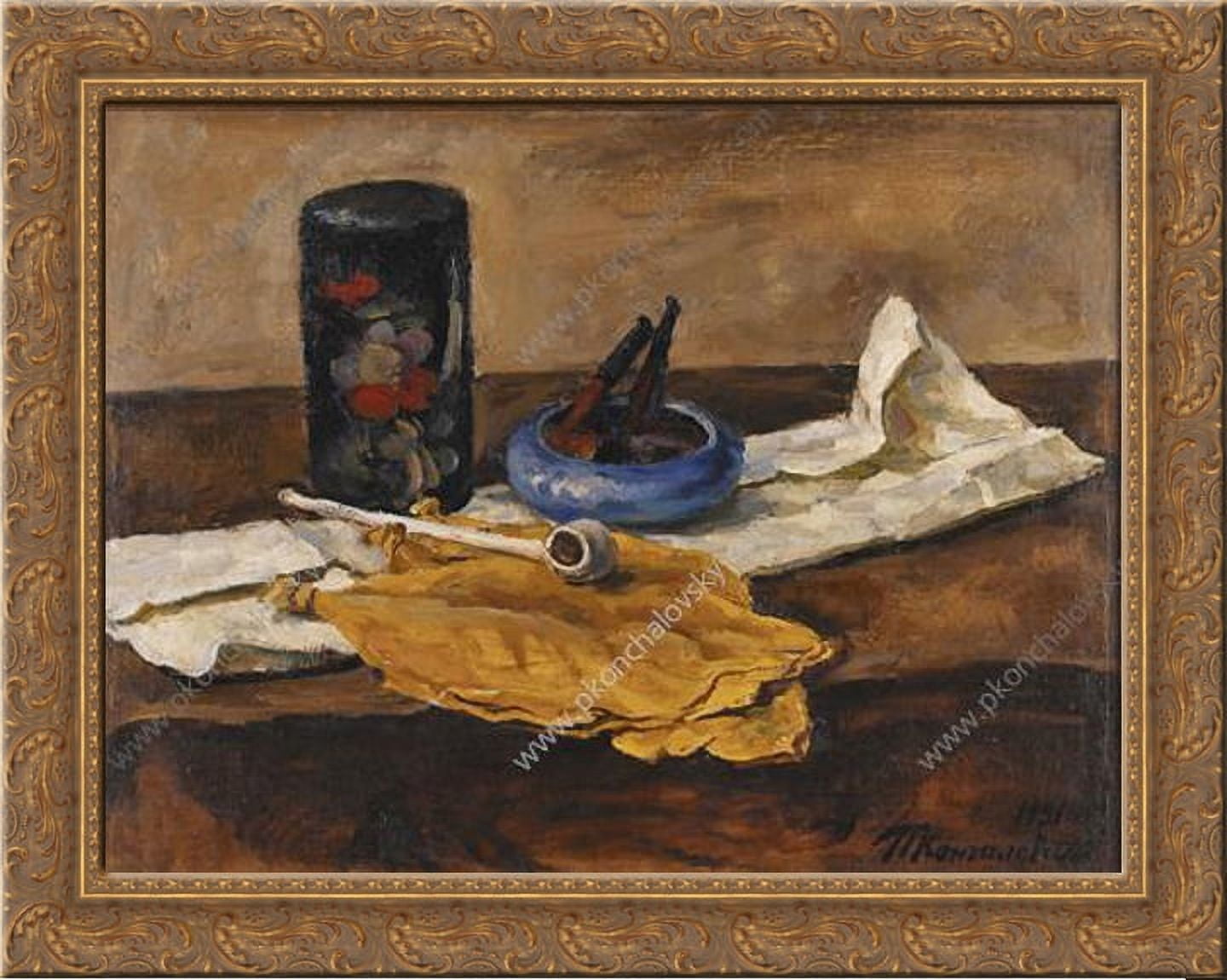 framed tobacco leaf Still Life. Tobacco leaves. 24x20 Gold Ornate Wood Framed Canvas Art by  Pyotr Konchalovsky