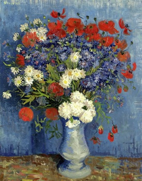 Still Life Vase with Cornflowers and Poppies 1887 Canvas Art - Vincent Van Gogh (22 x 28)