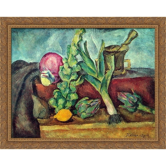 Still Life. Vegetables. 34x28 Large Gold Ornate Wood Framed Canvas Art by Pyotr Konchalovsky