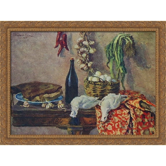 Still Life. White partridge. 36x28 Large Gold Ornate Wood Framed Canvas Art by Pyotr Konchalovsky