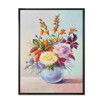Still Life With Asters On Colorful Flowers In Vase 12 in x 20 in Framed Painting Canvas Art Print, by Designart