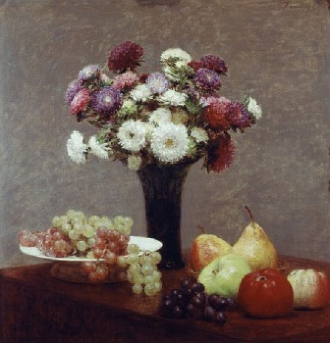 Still Life With Dahlias And Fruit Henri Fantin-Latour (1836-1904 French) Canvas Art - Henri Fantin-Latour (24 x 36)