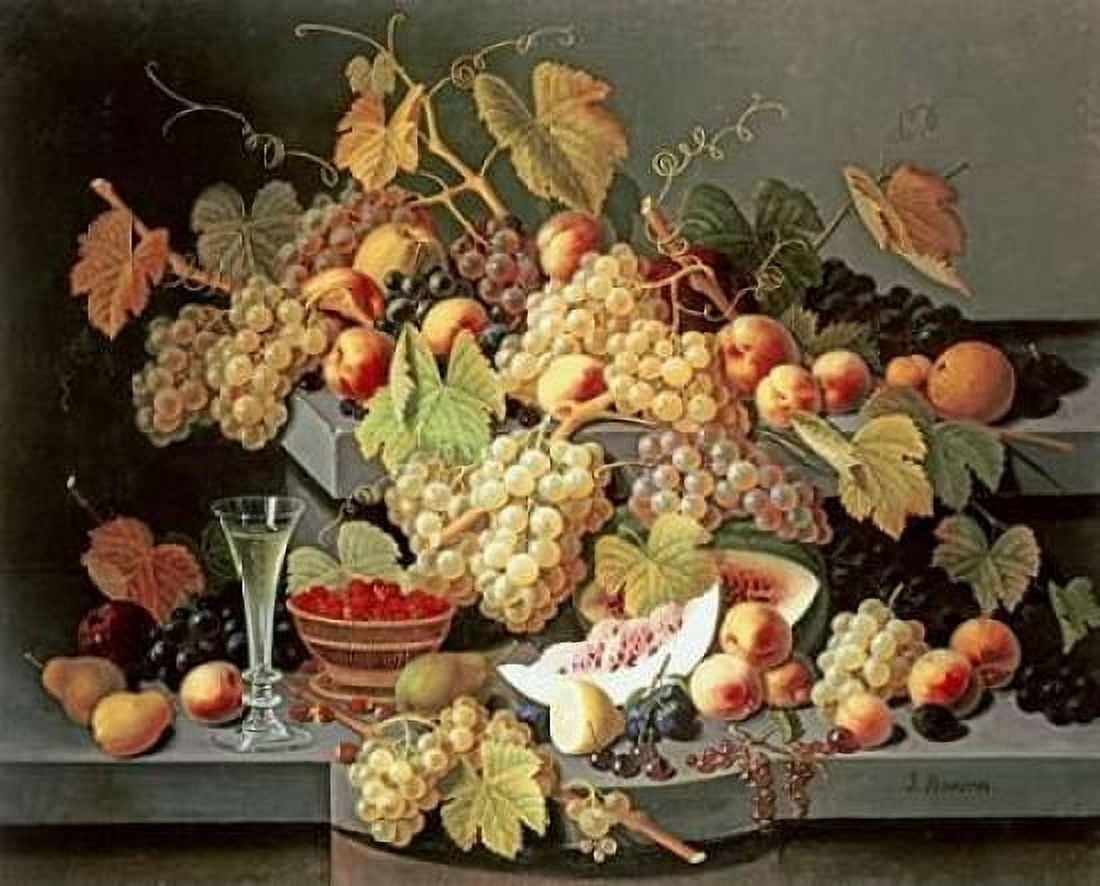 Still Life With Fruit and a Glass of Champagne Canvas Art - Severin Roesen (20 x 24)
