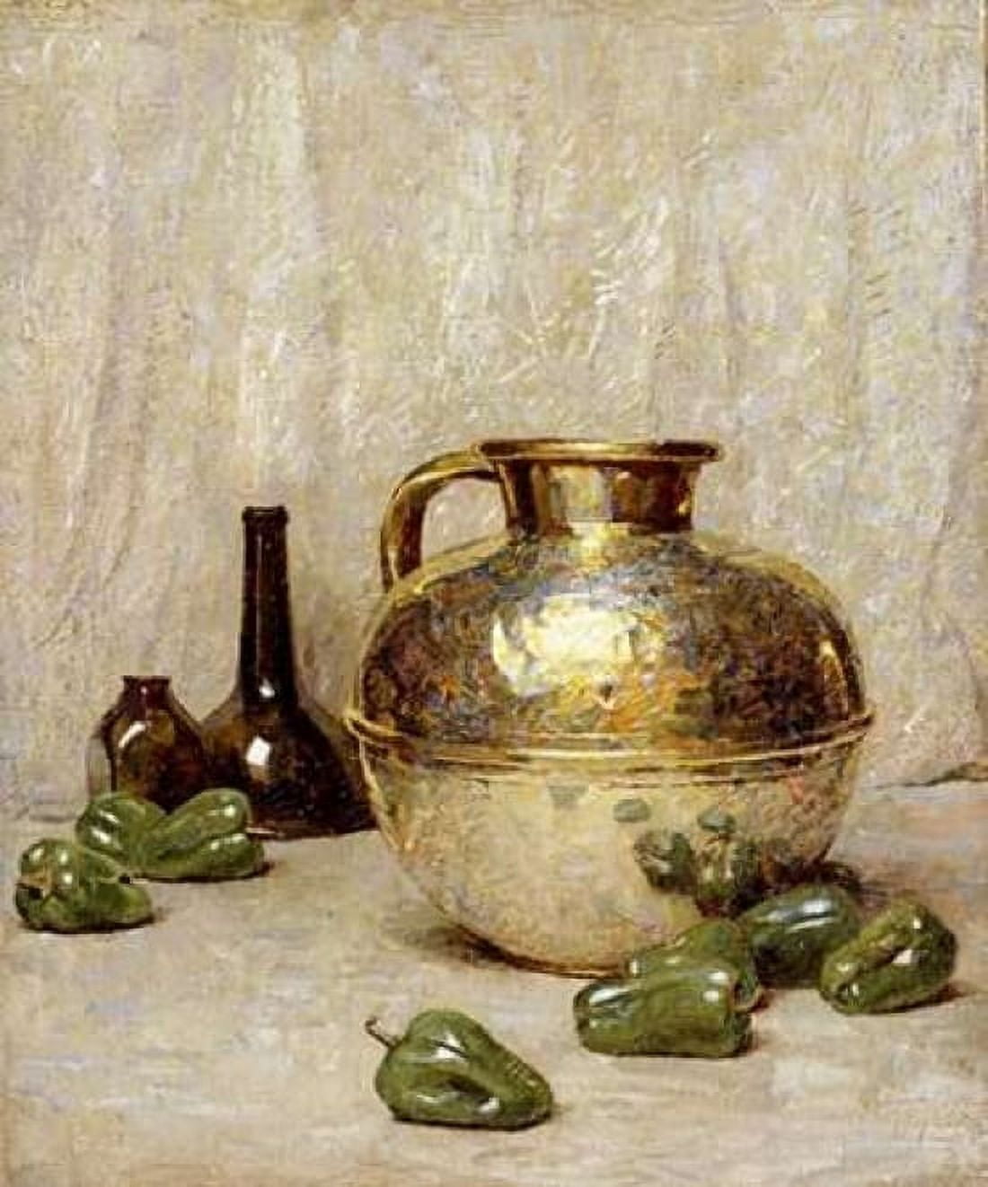 Still Life With Green Peppers and Jug Canvas Art - Soren Emil Carlsen (20 x 24)