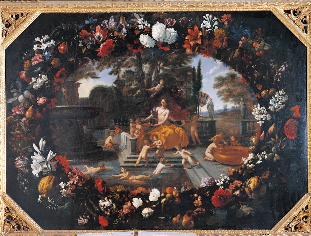 Still Life With The Toilet Or Bath Of Venus And Putti Canvas Art - (36 x 24)