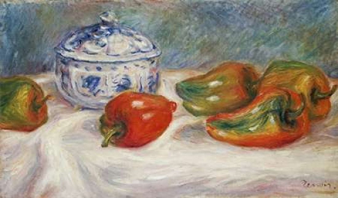 Still Life With a Blue Sugar Bowl and Peppers Canvas Art - Pierre-Auguste Renoir (12 x 18)