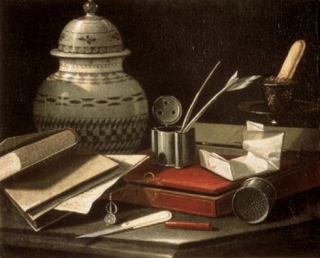 Still Life with Writing Accessories 1710 Cristoforo Monari (d1720 Italian) Pushkin Museum of Fine Arts Moscow Russia Canvas Art - Cristoforo Monari (18 x 24)
