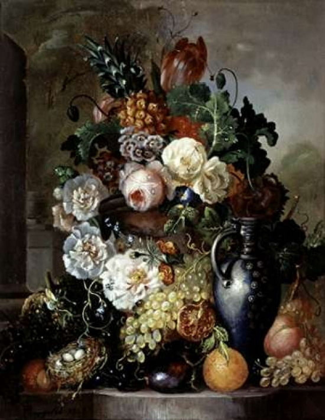 Still Life of Fruit and Flowers Canvas Art - Francois Joseph Hyugens (22 x 28)