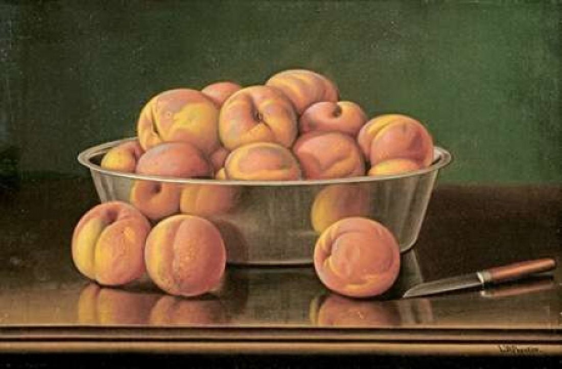Still Life of Peaches In a Silver Bowl Canvas Art - Levi Wells Prentice (12 x 18)