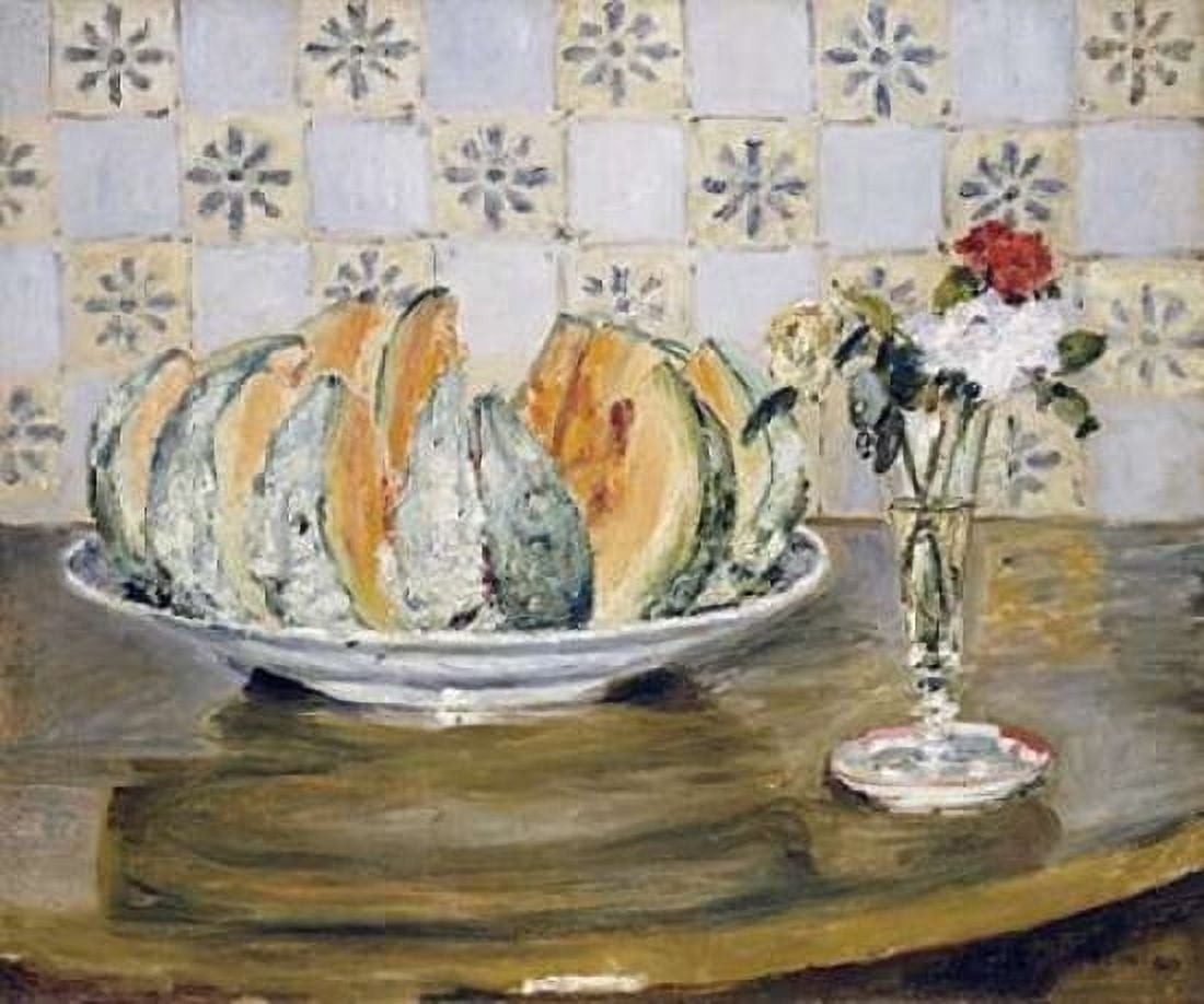 Still Life of a Melon and a Vase of Flowers Canvas Art - Pierre-Auguste Renoir (20 x 24)