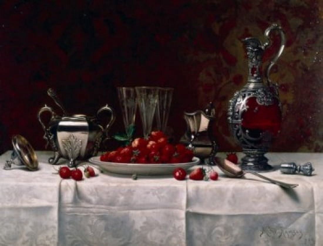 Still Life with Berries and Silver Tableware by Milne Ramsey 1889 (1847-1915) Canvas Art - Milne Ramsey (18 x 24)