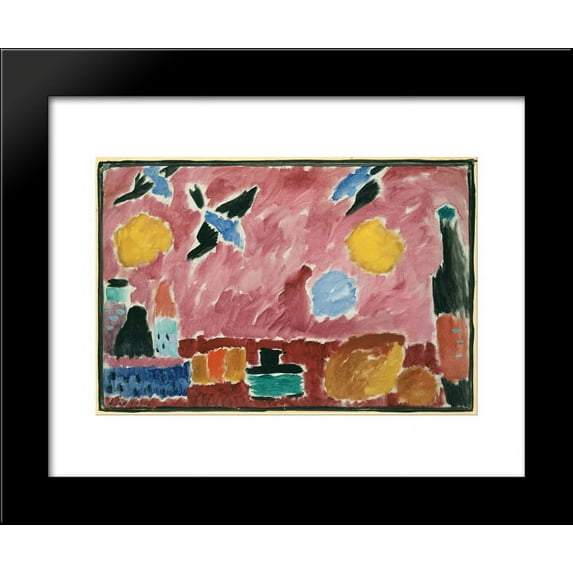 Still Life with Bottle, Bread and red Wallpaper with Swallows 20x24 Framed Art Print by Alexej von Jawlensky