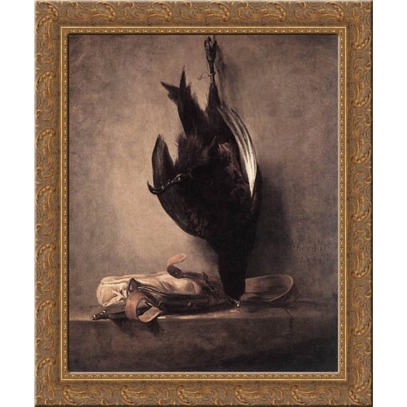 Still'Life with Dead Pheasant and Hunting Bag 20x23 Gold Ornate Wood Framed Canvas Art by Chardin, Jean Baptiste Simeon