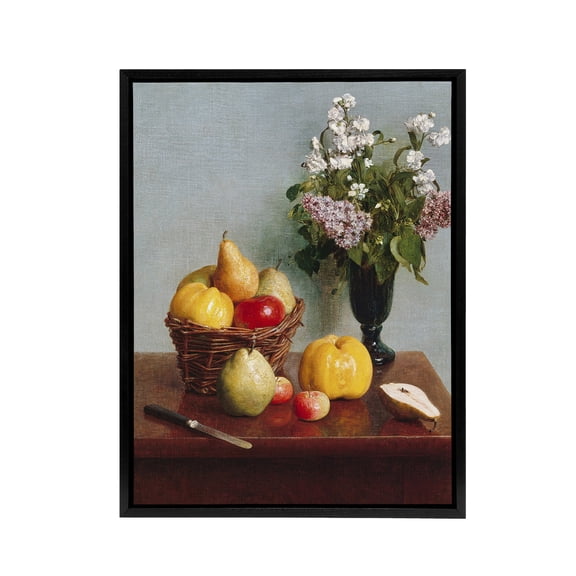 Still Life with Flowers and Fruit Latour Black Framed Canvas Wall Art 12x16"