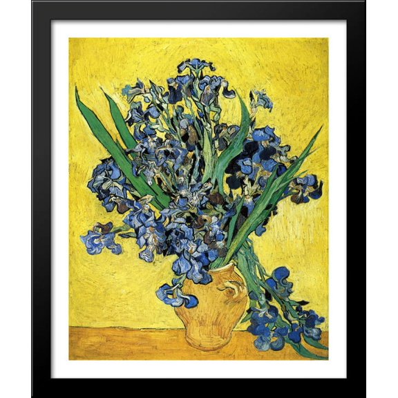 Still Life with Irises 28x34 Large Black Wood Framed Print Art by Vincent van Gogh