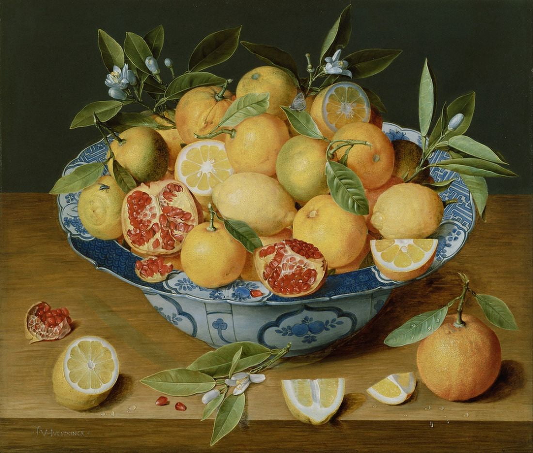 Still Life with Lemons Oran Canvas Art - Jacob van Halsdonck (24 x 36)