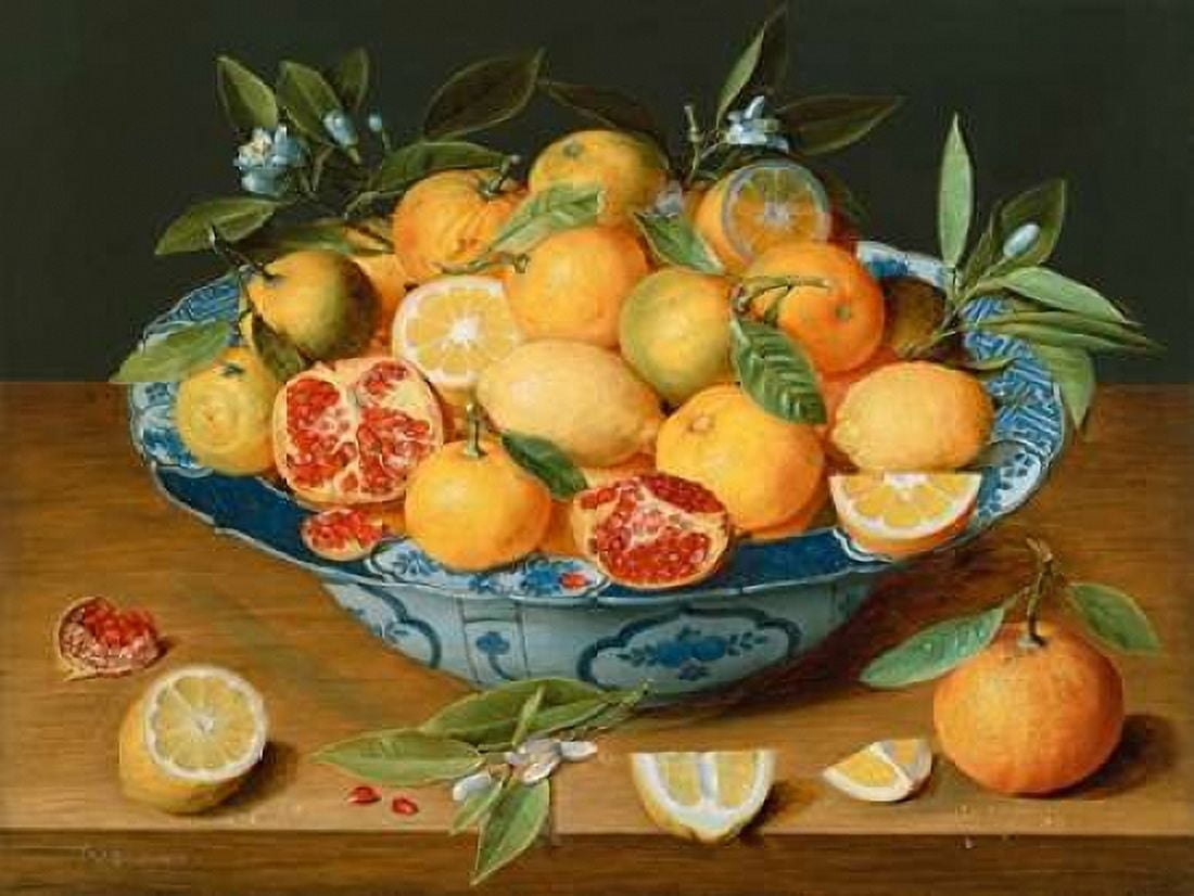 Still Life with Lemons - Oranges and a Pomegranate Canvas Art - Jacob van Hulsdonck (22 x 28)