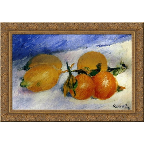 Still Life with Lemons and Oranges 24x19 Gold Ornate Wood Framed Canvas Art by Renoir, Pierre Auguste