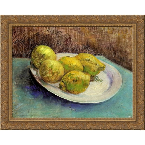 Still Life with Lemons on a Plate 24x20 Gold Ornate Wood Framed Canvas Art by Vincent van Gogh