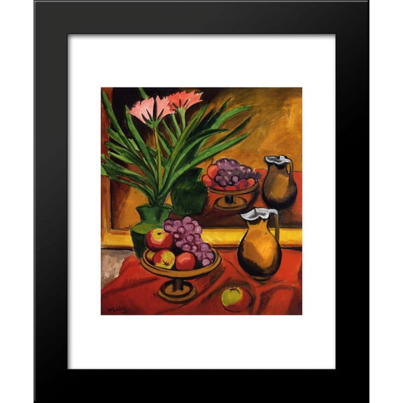 Still Life with Mirror Clivia, Fruit and Jug 20x24 Framed Art Print by Pechstein, Max