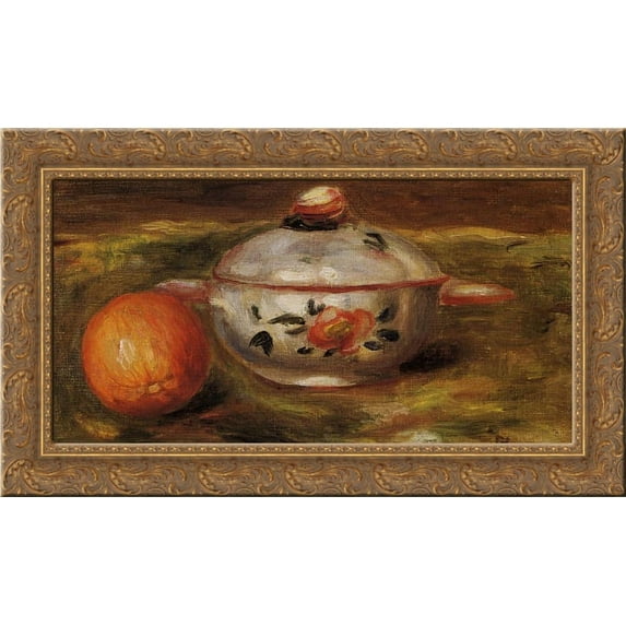 Still Life with Orange and Sugar Bowl 24x17 Gold Ornate Wood Framed Canvas Art by Renoir, Pierre Auguste