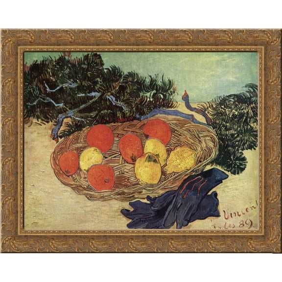 Still Life with Oranges and Lemons with Blue Gloves 24x20 Gold Ornate Wood Framed Canvas Art by Vincent van Gogh
