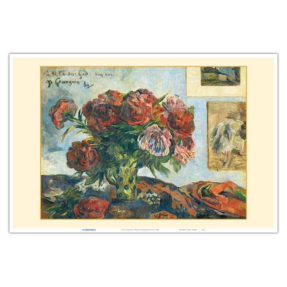 Still Life with Peonies - From an Original Color Painting by Paul Gauguin c.1884 - Master Art Print (Unframed) 12in x 18in